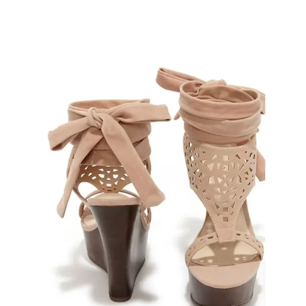 Bamboo Lace Up Wedge Sandals